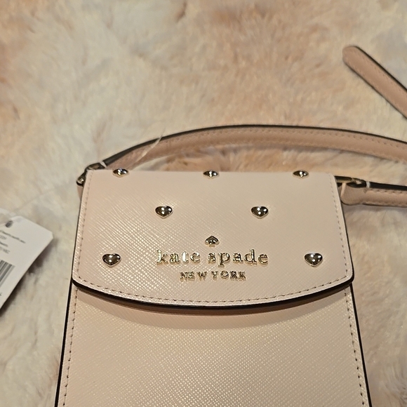 New Kate Spade Light Rose Pink Leather Crossbody Bag Gold Heart Studded - Picture 2 of 8